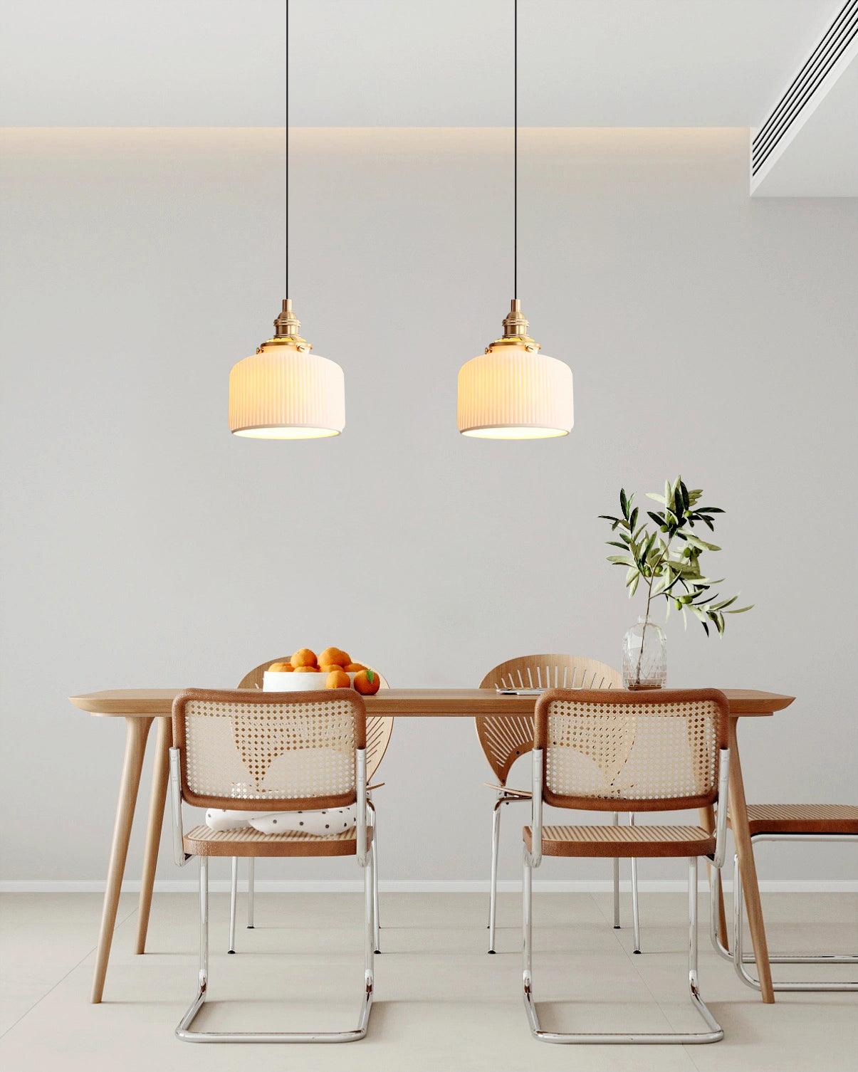 Pendant Lamp Ribbed Ceramic Shade