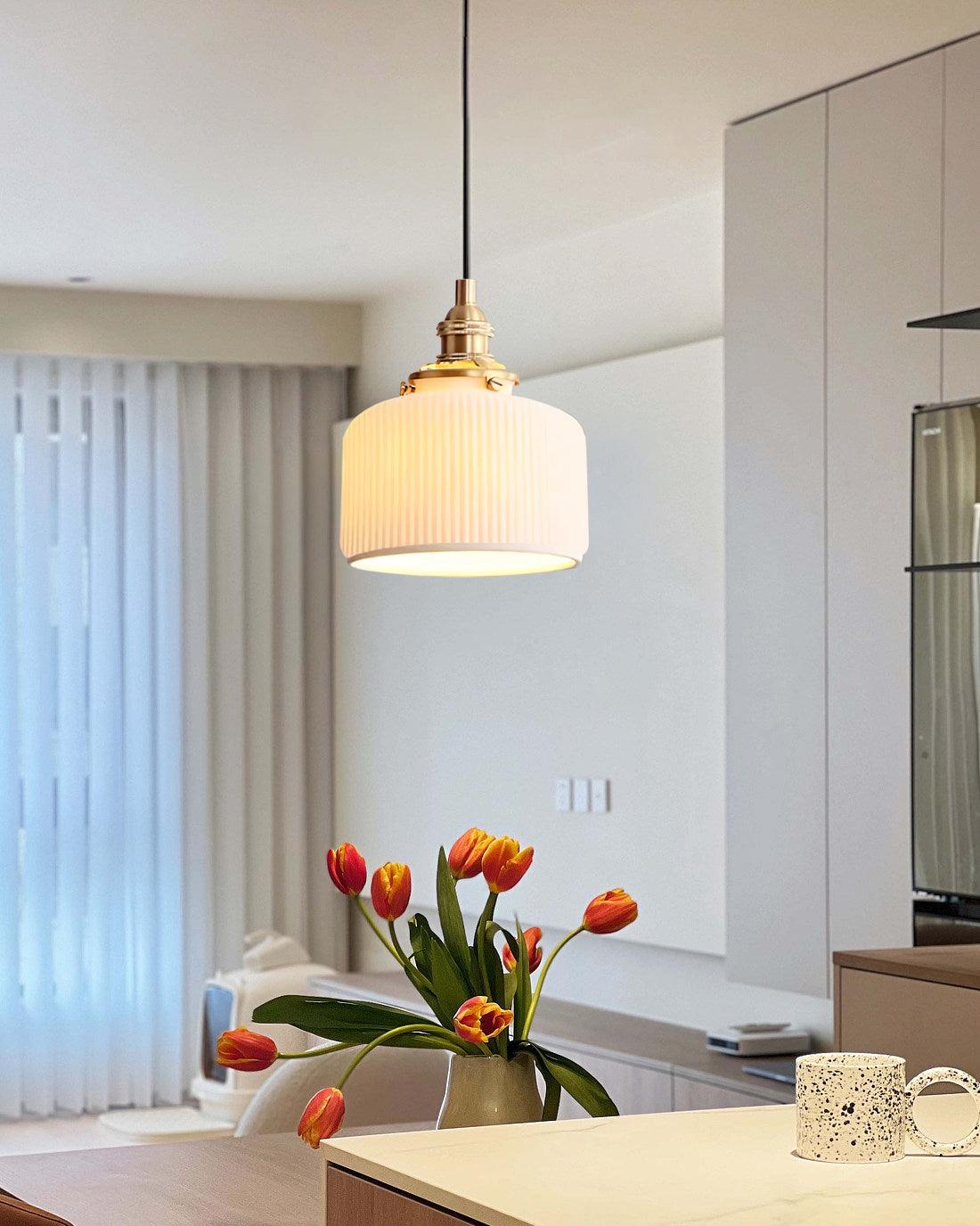 Pendant Lamp Ribbed Ceramic Shade