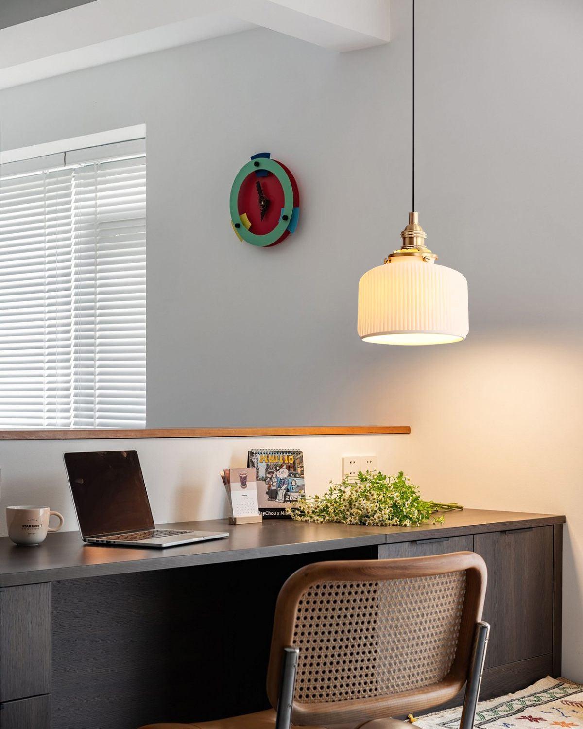 Pendant Lamp Ribbed Ceramic Shade