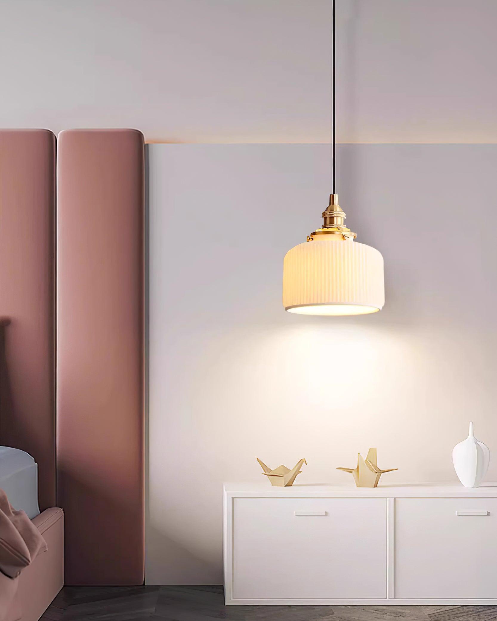 Pendant Lamp Ribbed Ceramic Shade