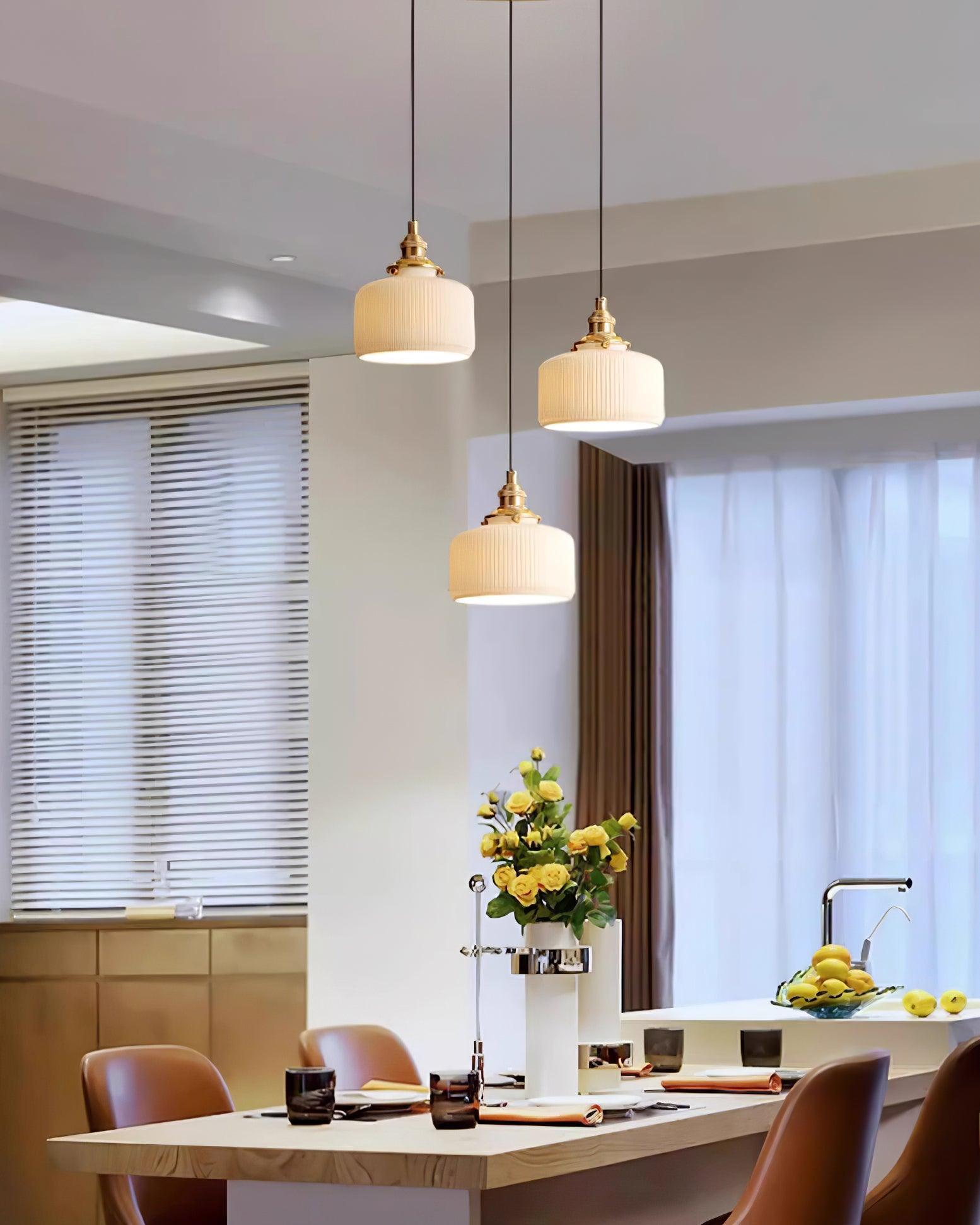 Pendant Lamp Ribbed Ceramic Shade