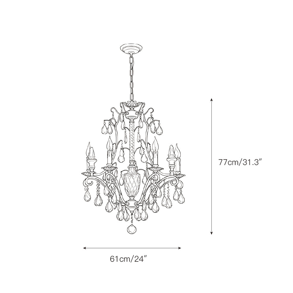 The Diodem Chandelier illuminated, casting a warm, prismatic glow.