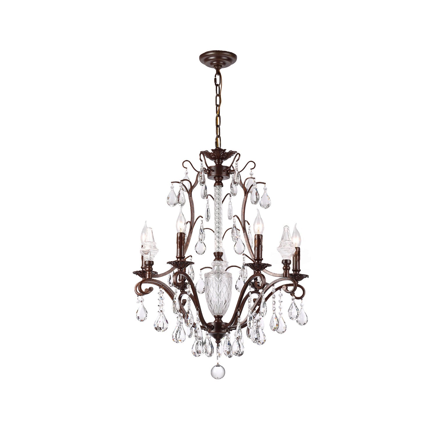 Diodem Crystal Chandelier with an antique red bronze frame.
