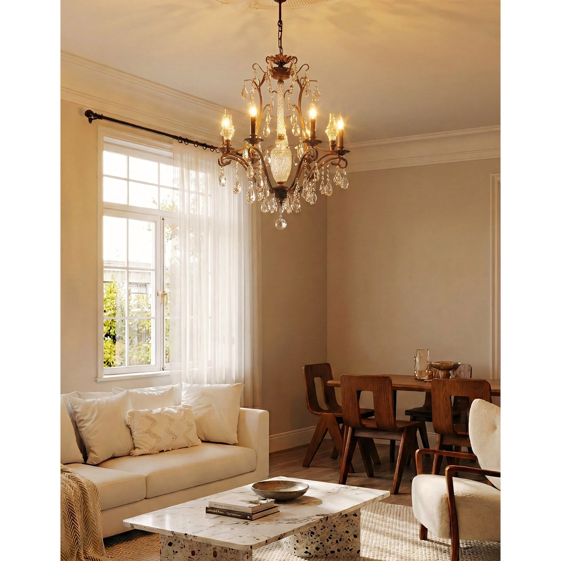 Angled view of the 8-head Diodem Crystal Chandelier.
