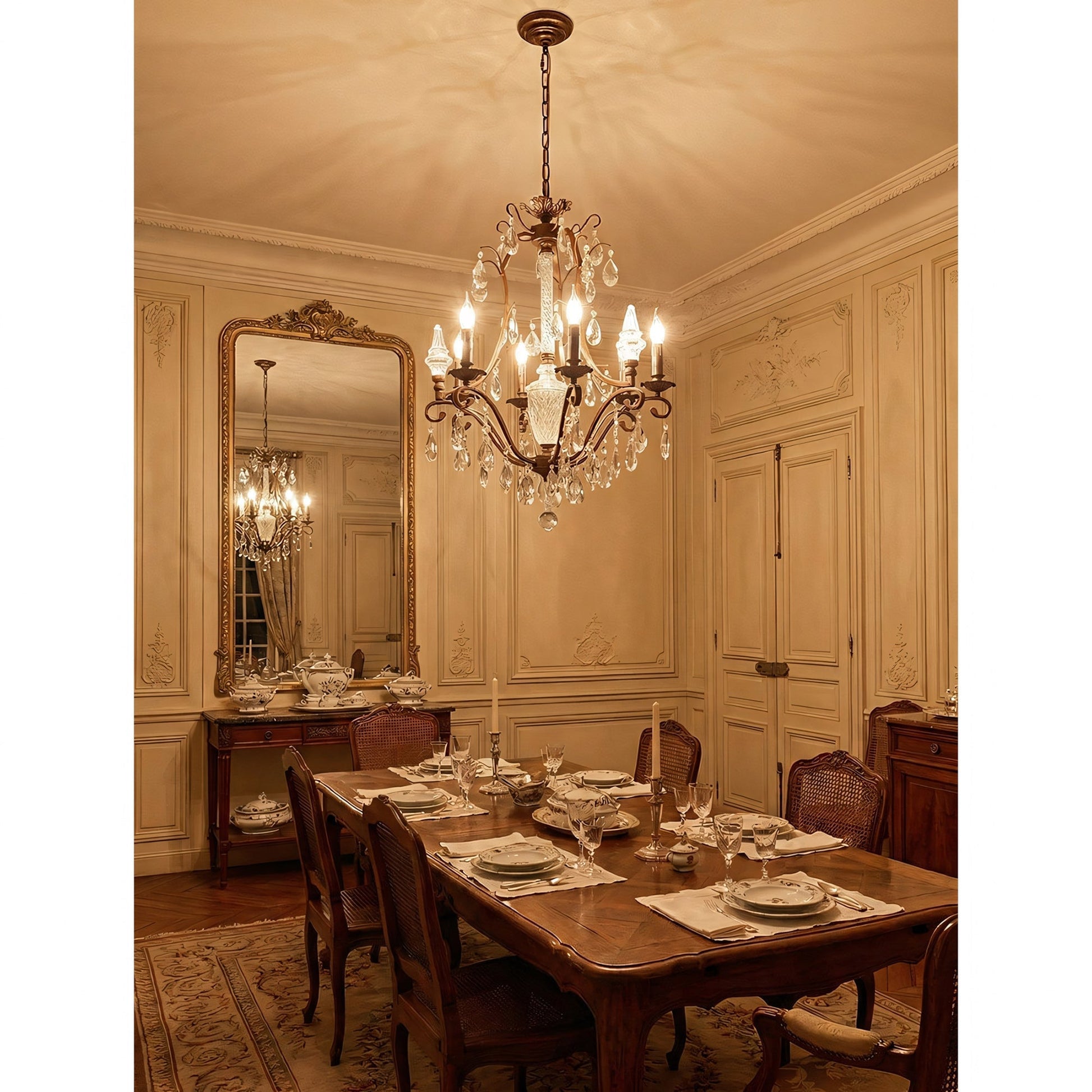 Angled view of the 10-head Diodem Crystal Chandelier.