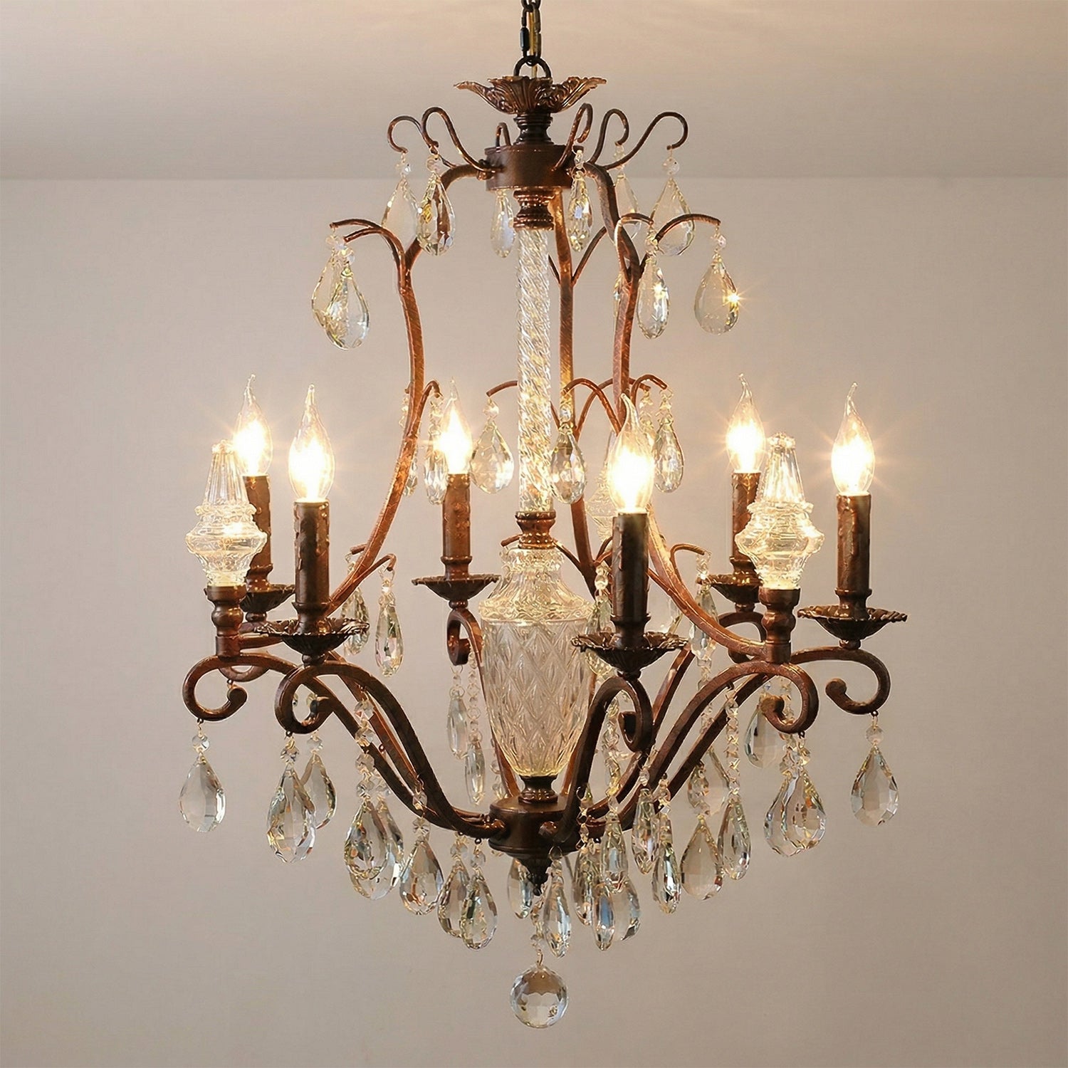 Lifestyle image of the chandelier in a luxurious living room.
