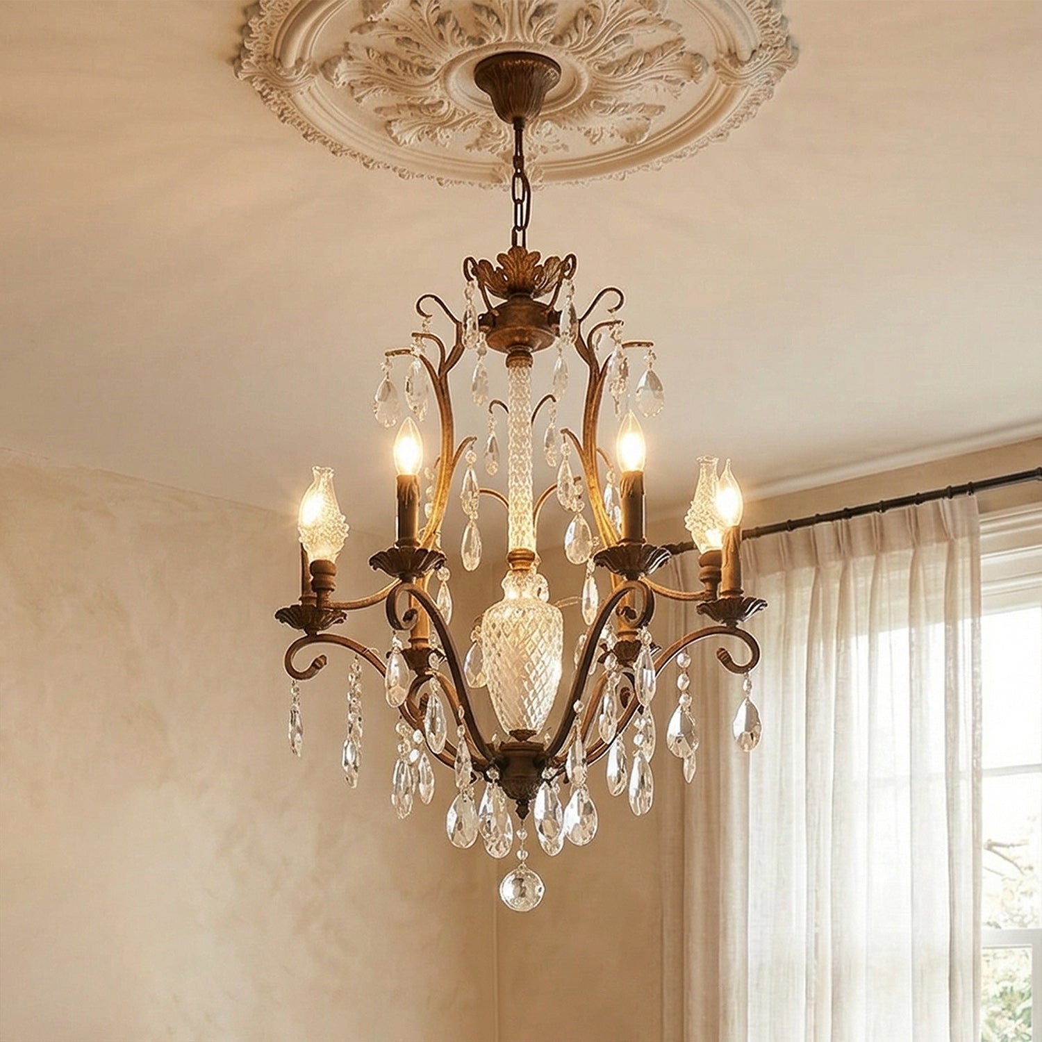 Close-up of the clear crystal decorations on the Diodem Chandelier.