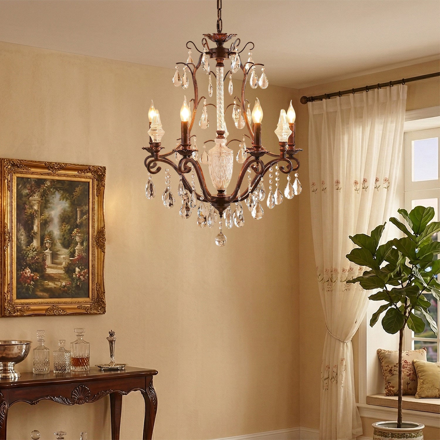 The central fluted glass column of the Diodem Chandelier.