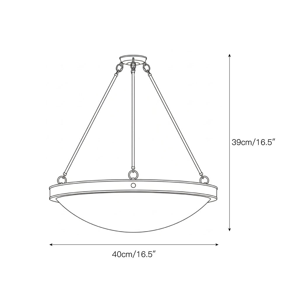 Detail shot of the vintage-finish brass tie-rods and rim of the ceiling lamp.