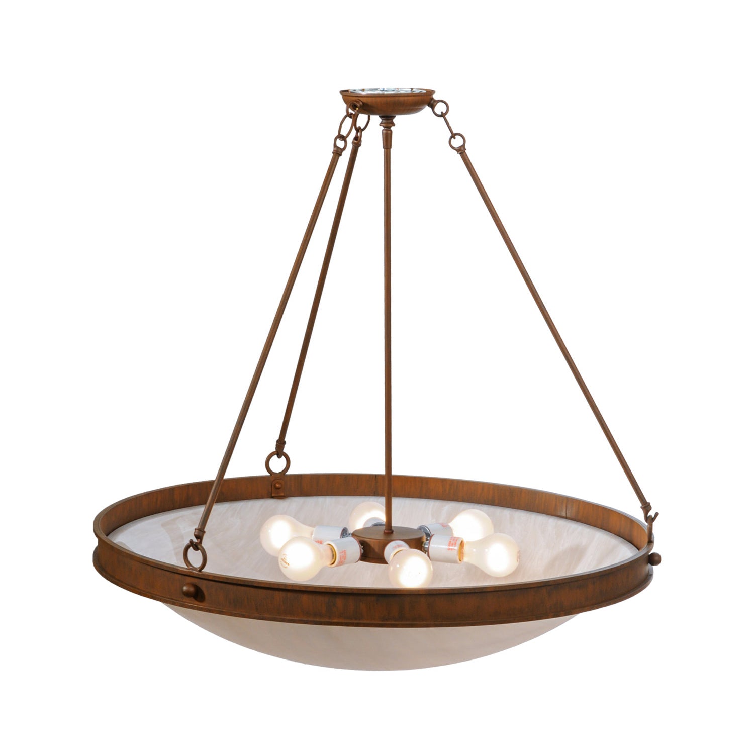 The unlit Dionne ceiling lamp, displaying the elegant contrast between white alabaster and aged brass.