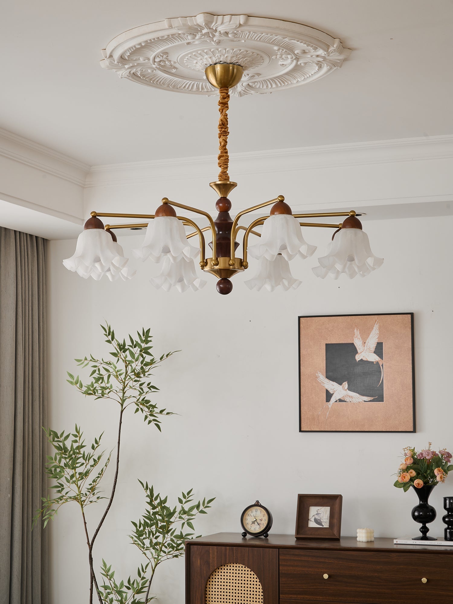 Lylaeen Elegance Vintage Glass Wood Chandelier-Neutral Decor