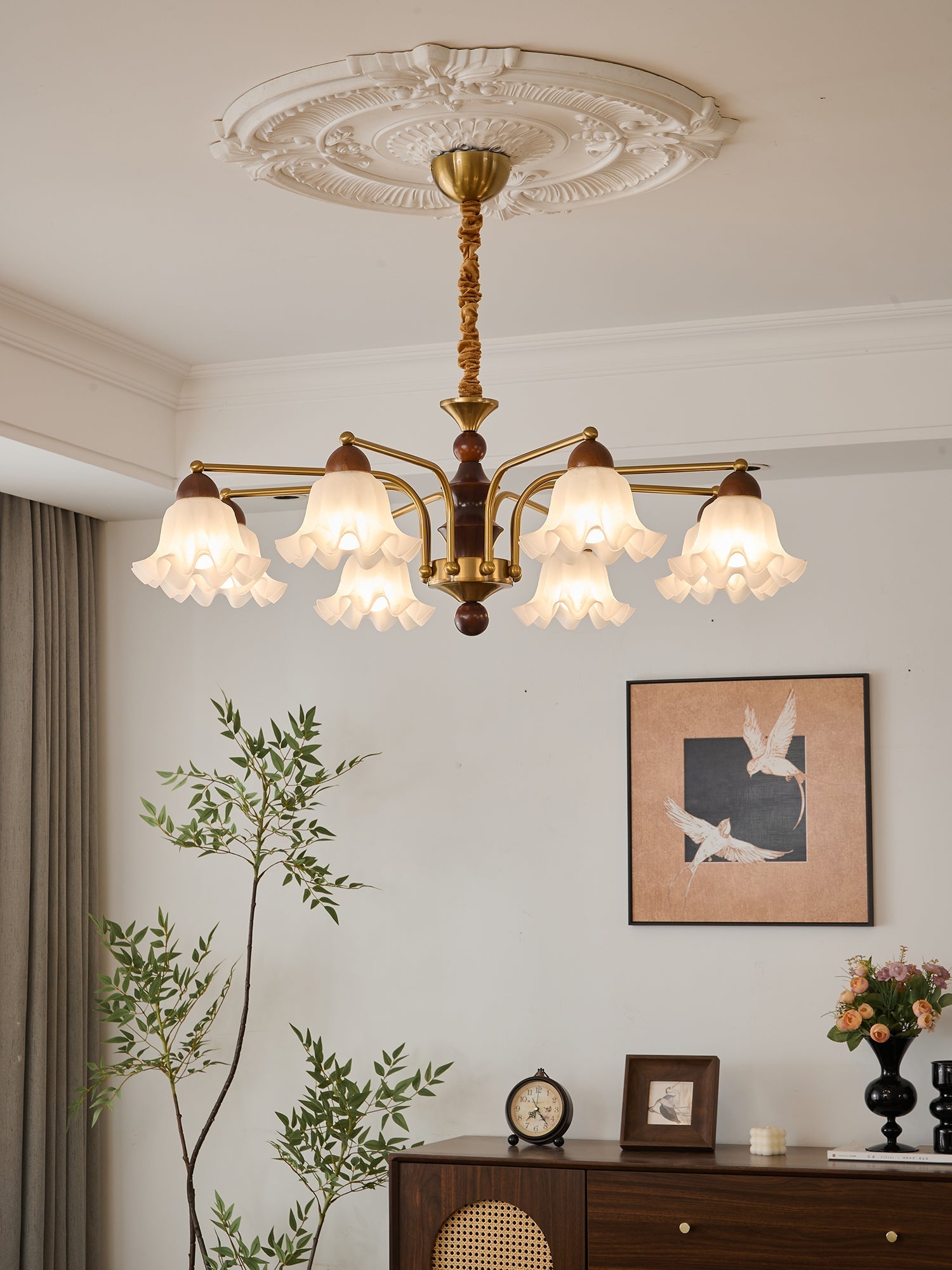 Lylaeen Elegance Vintage Glass Wood Chandelier-Neutral Decor