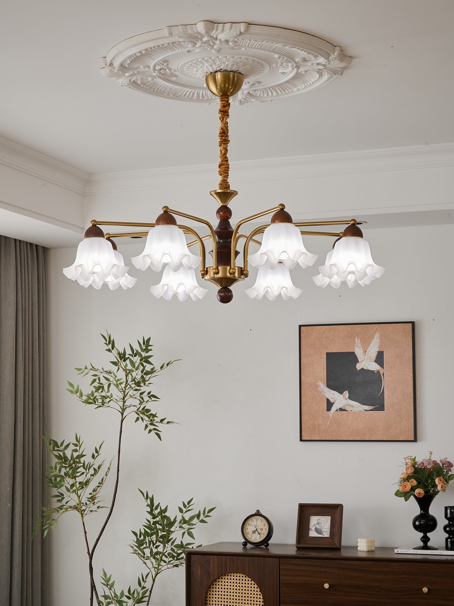 Lylaeen Elegance Vintage Glass Wood Chandelier-Neutral Decor