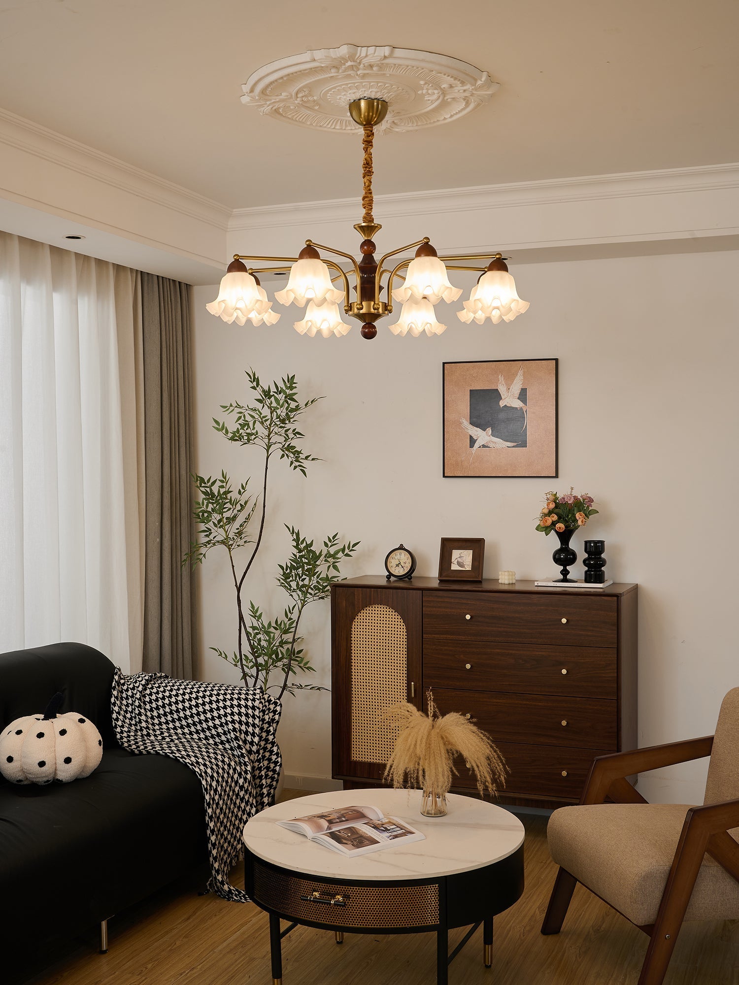 Lylaeen Elegance Vintage Glass Wood Chandelier-Neutral Decor