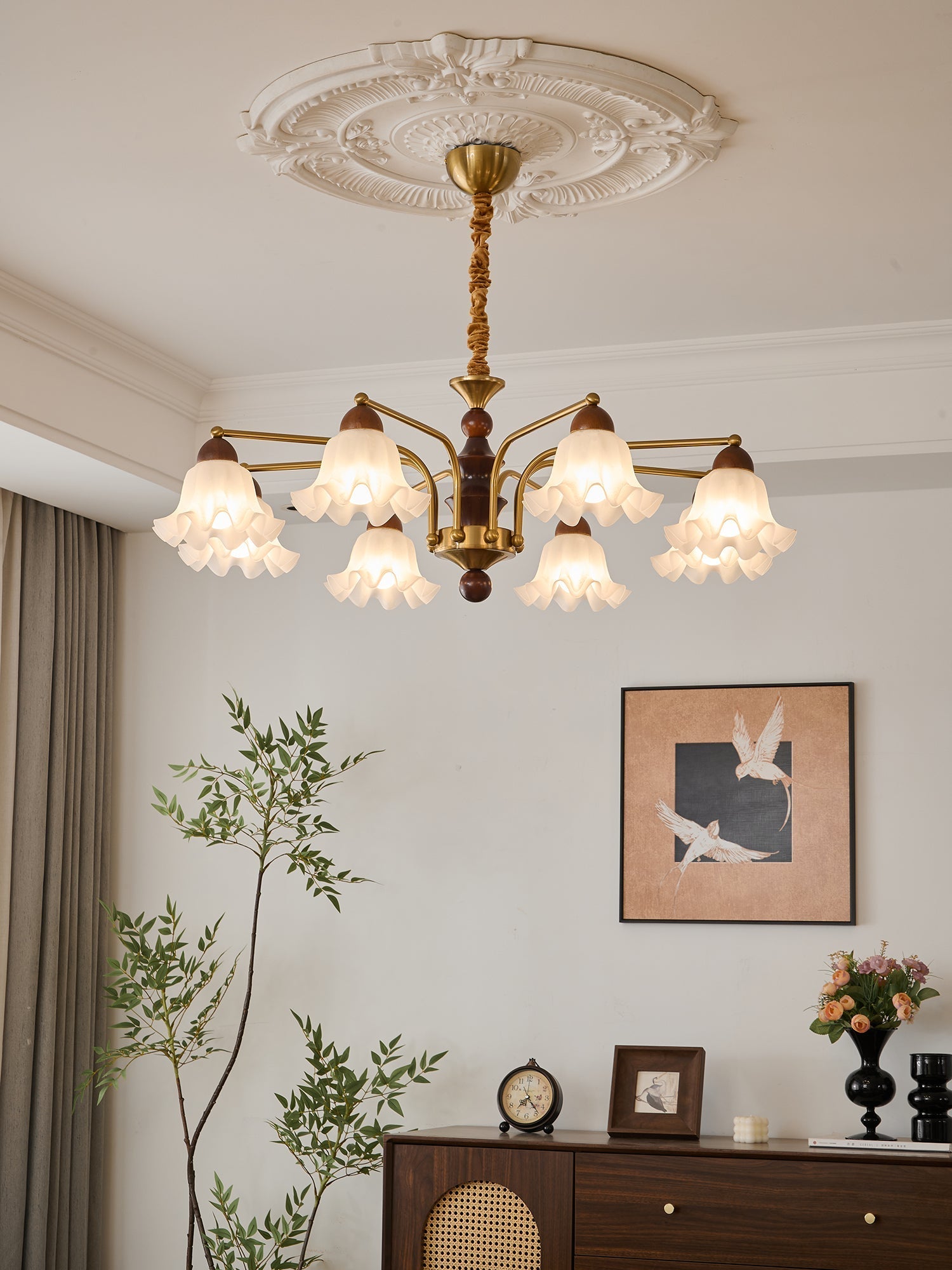Lylaeen Elegance Vintage Glass Wood Chandelier-Neutral Decor