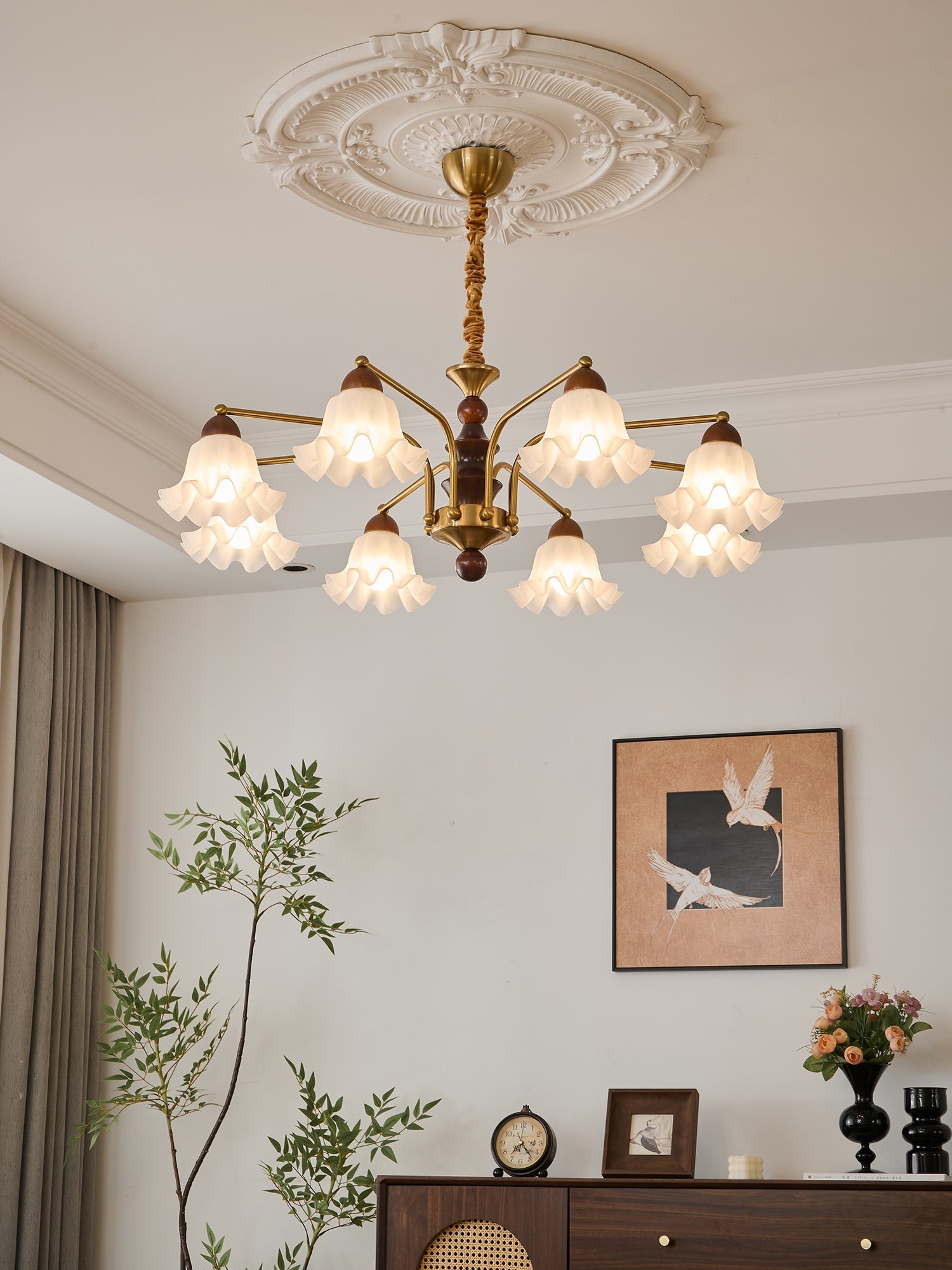 Lylaeen Elegance Vintage Glass Wood Chandelier-Neutral Decor