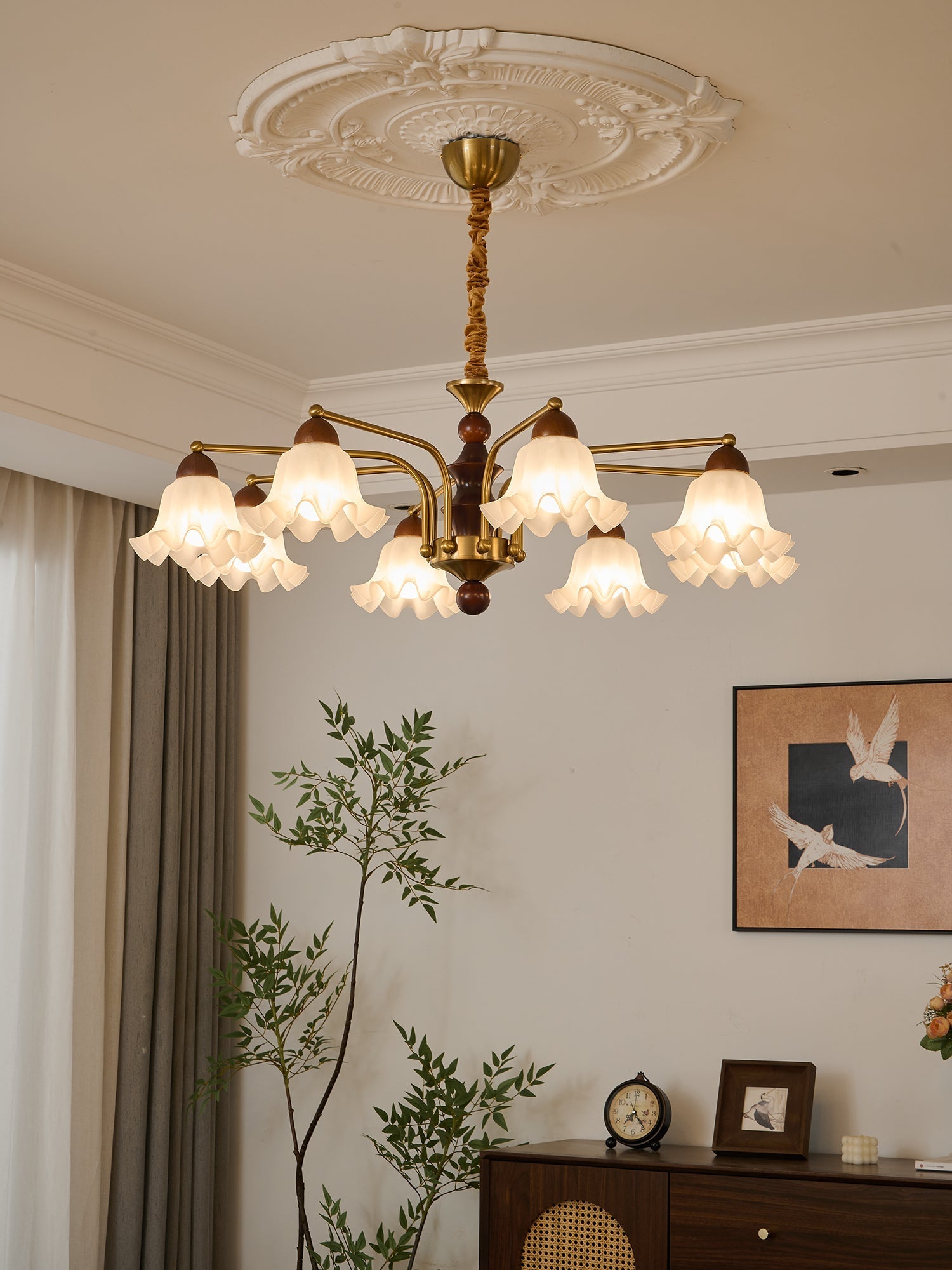 Lylaeen Elegance Vintage Glass Wood Chandelier-Neutral Decor