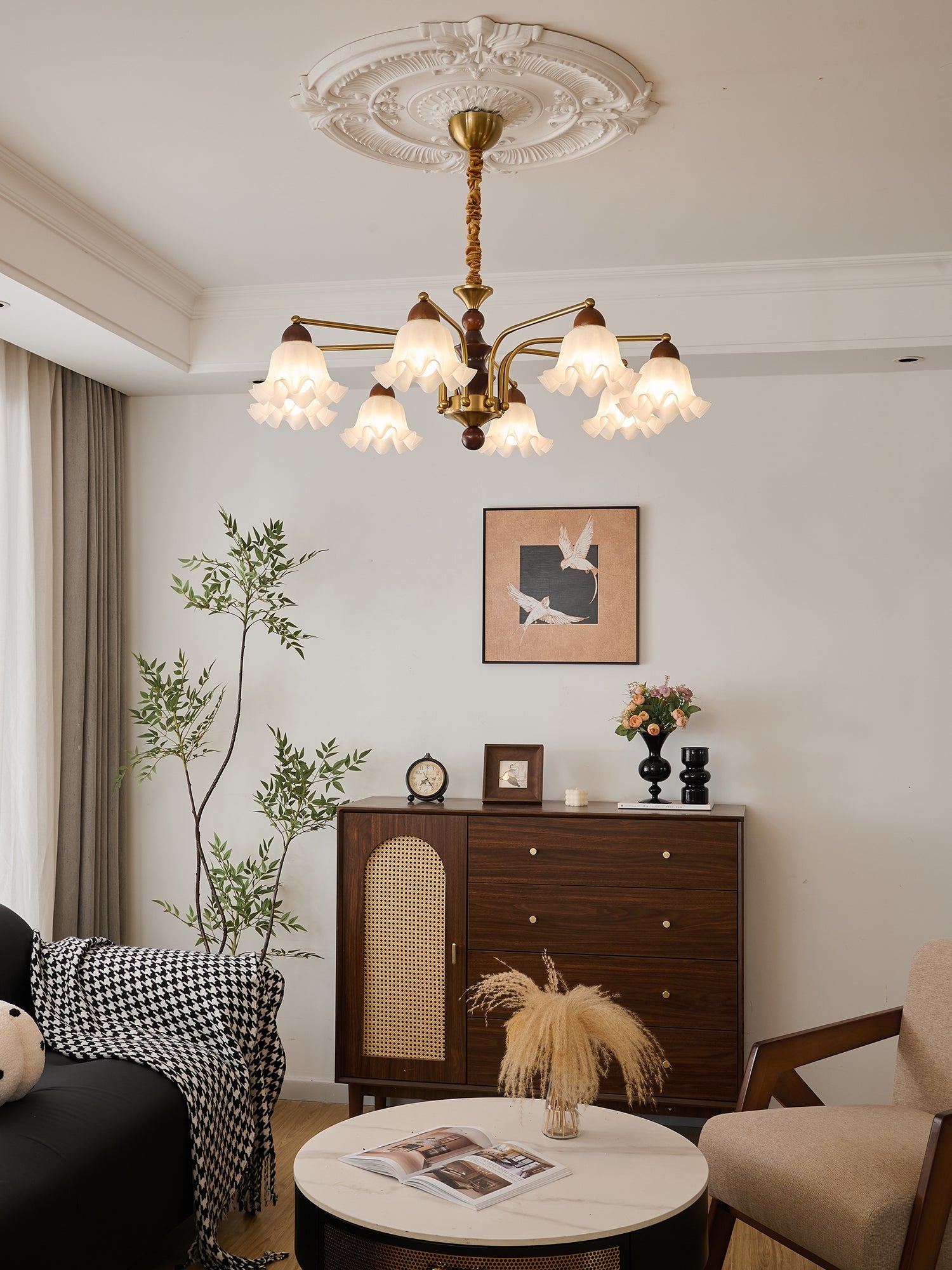 Lylaeen Elegance Vintage Glass Wood Chandelier-Neutral Decor