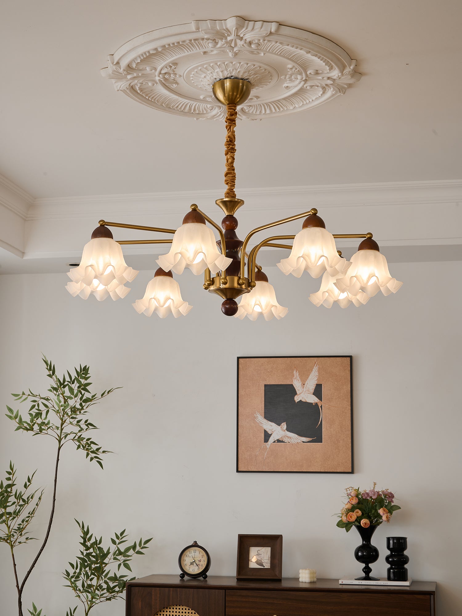 Lylaeen Elegance Vintage Glass Wood Chandelier-Neutral Decor