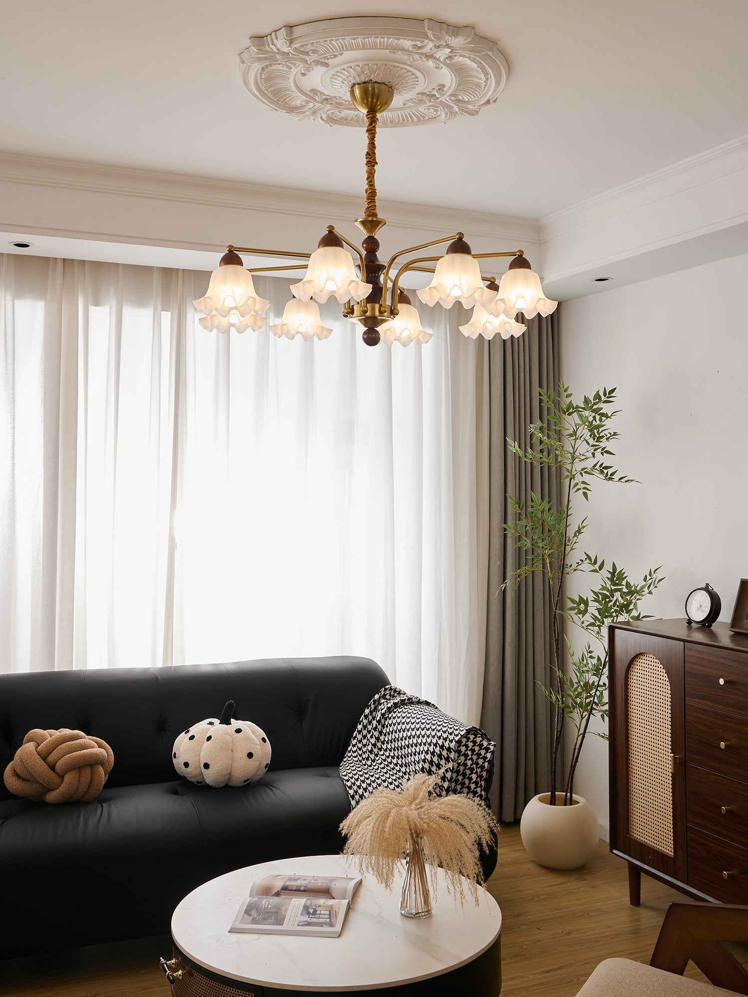 Lylaeen Elegance Vintage Glass Wood Chandelier-Neutral Decor