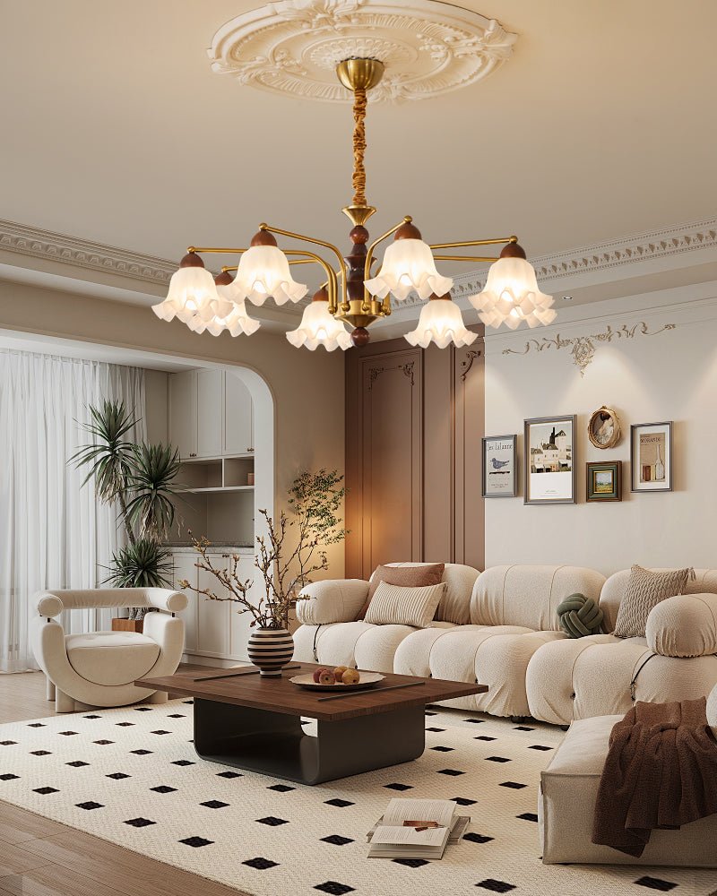 Lylaeen Elegance Vintage Glass Wood Chandelier-Neutral Decor