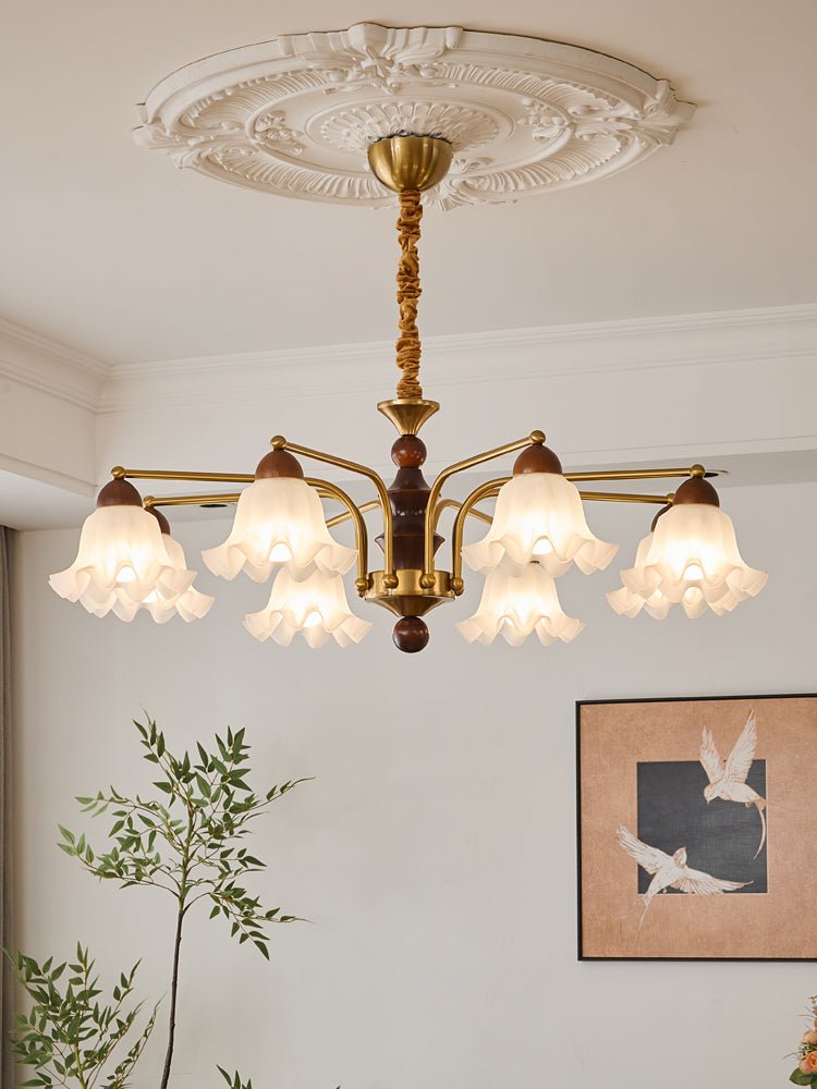Lylaeen Elegance Vintage Glass Wood Chandelier-Neutral Decor