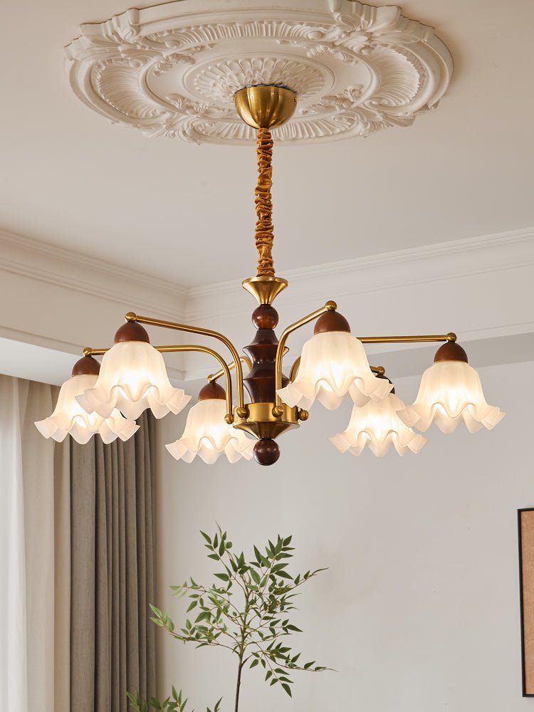 Lylaeen Elegance Vintage Glass Wood Chandelier-Neutral Decor