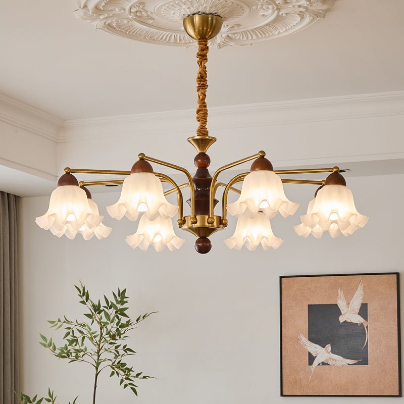 Lylaeen Elegance Vintage Glass Wood Chandelier-Neutral Decor