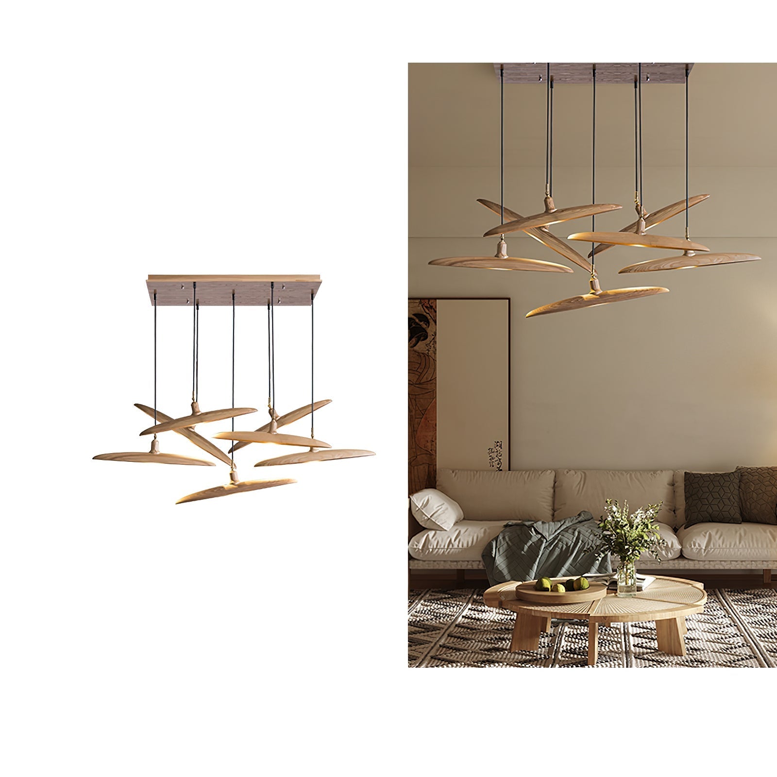 Zelirira Blade Wood Pendant Light-Neutral Decor