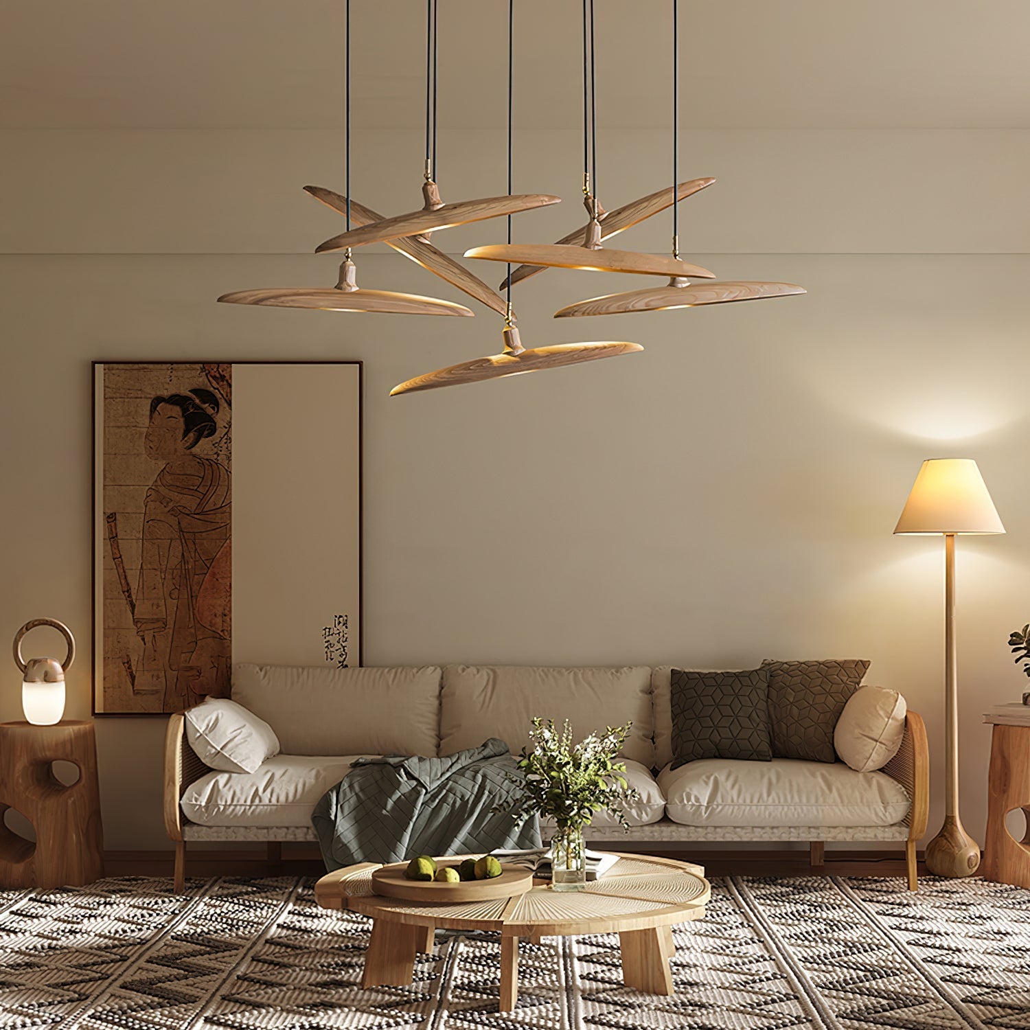 Zelirira Blade Wood Pendant Light-Neutral Decor