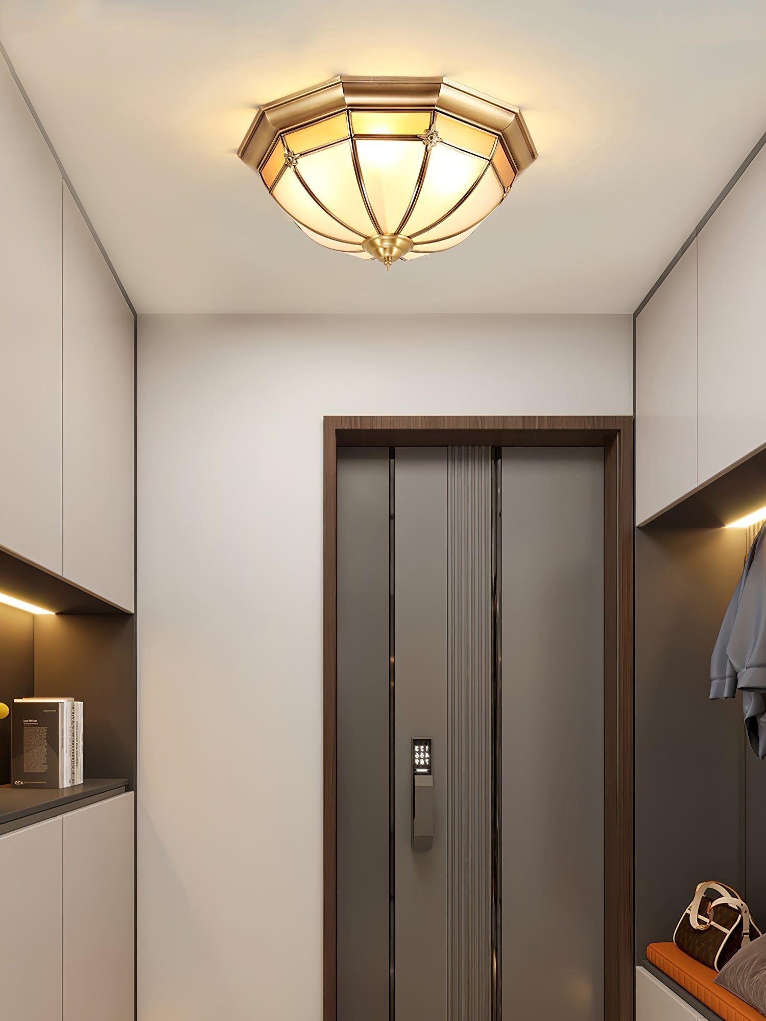 Vovynan Elegance Dome Brass Glass Flush Ceiling Lamp-Neutral Decor