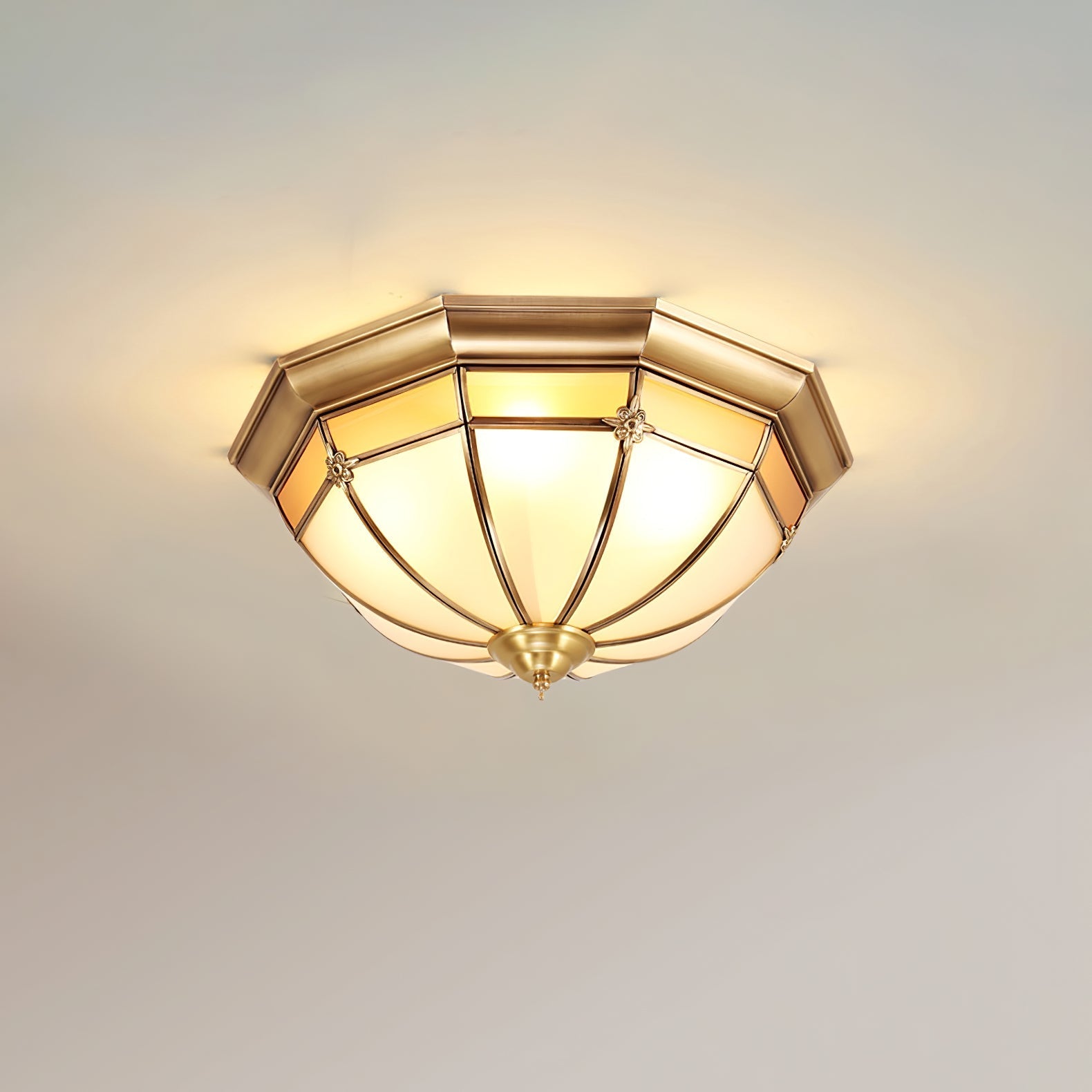 Vovynan Elegance Dome Brass Glass Flush Ceiling Lamp-Neutral Decor
