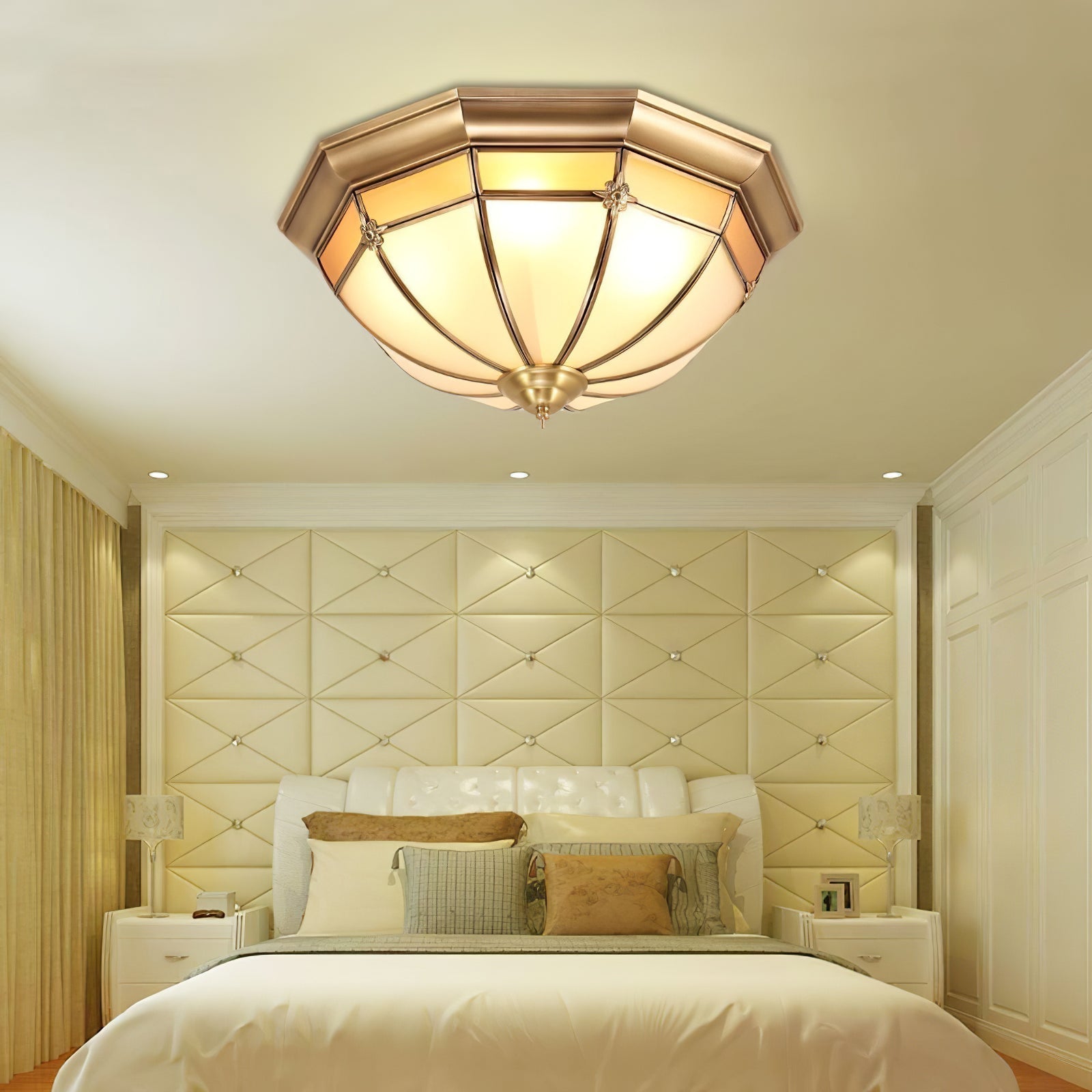 Vovynan Elegance Dome Brass Glass Flush Ceiling Lamp-Neutral Decor