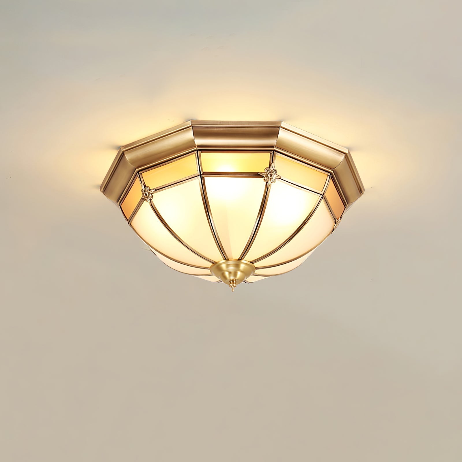 Vovynan Elegance Dome Brass Glass Flush Ceiling Lamp-Neutral Decor