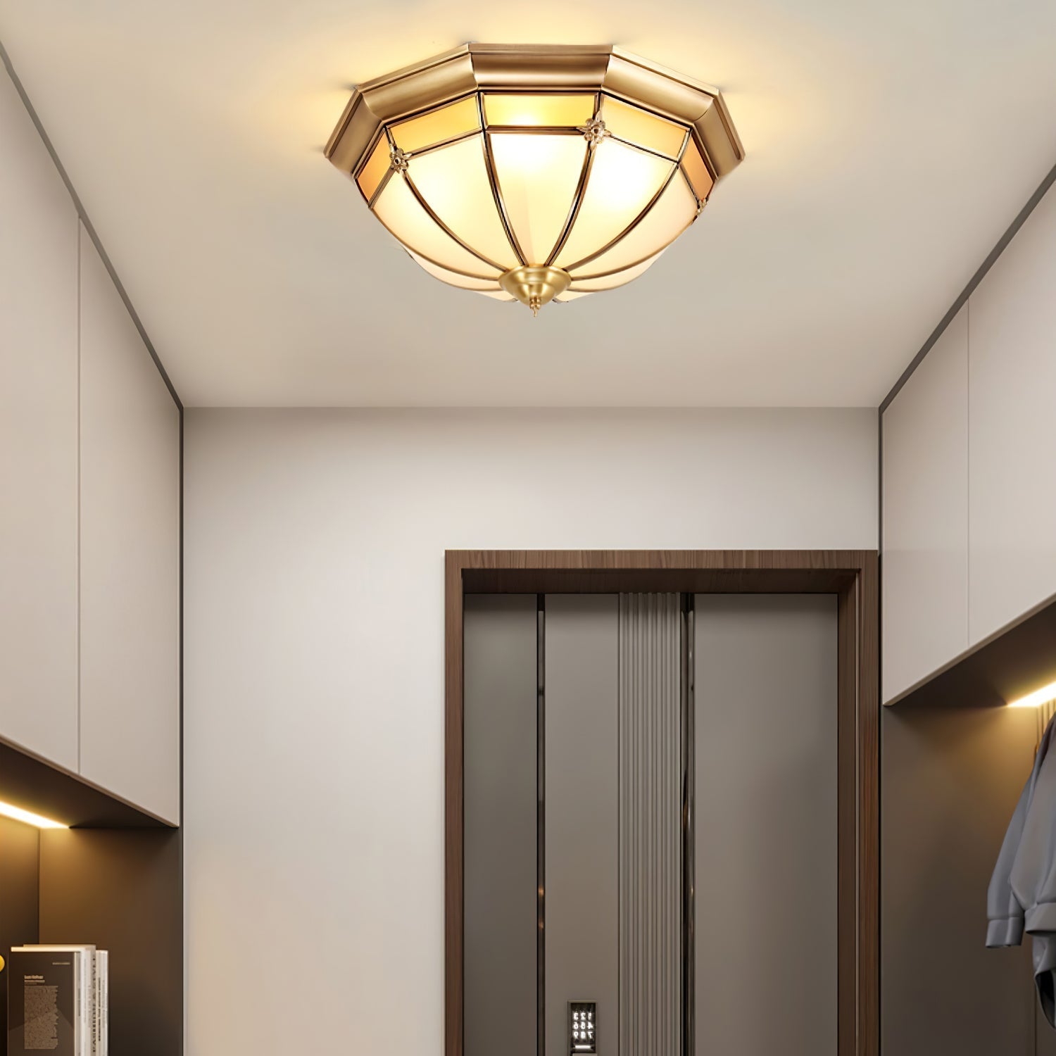 Vovynan Elegance Dome Brass Glass Flush Ceiling Lamp-Neutral Decor