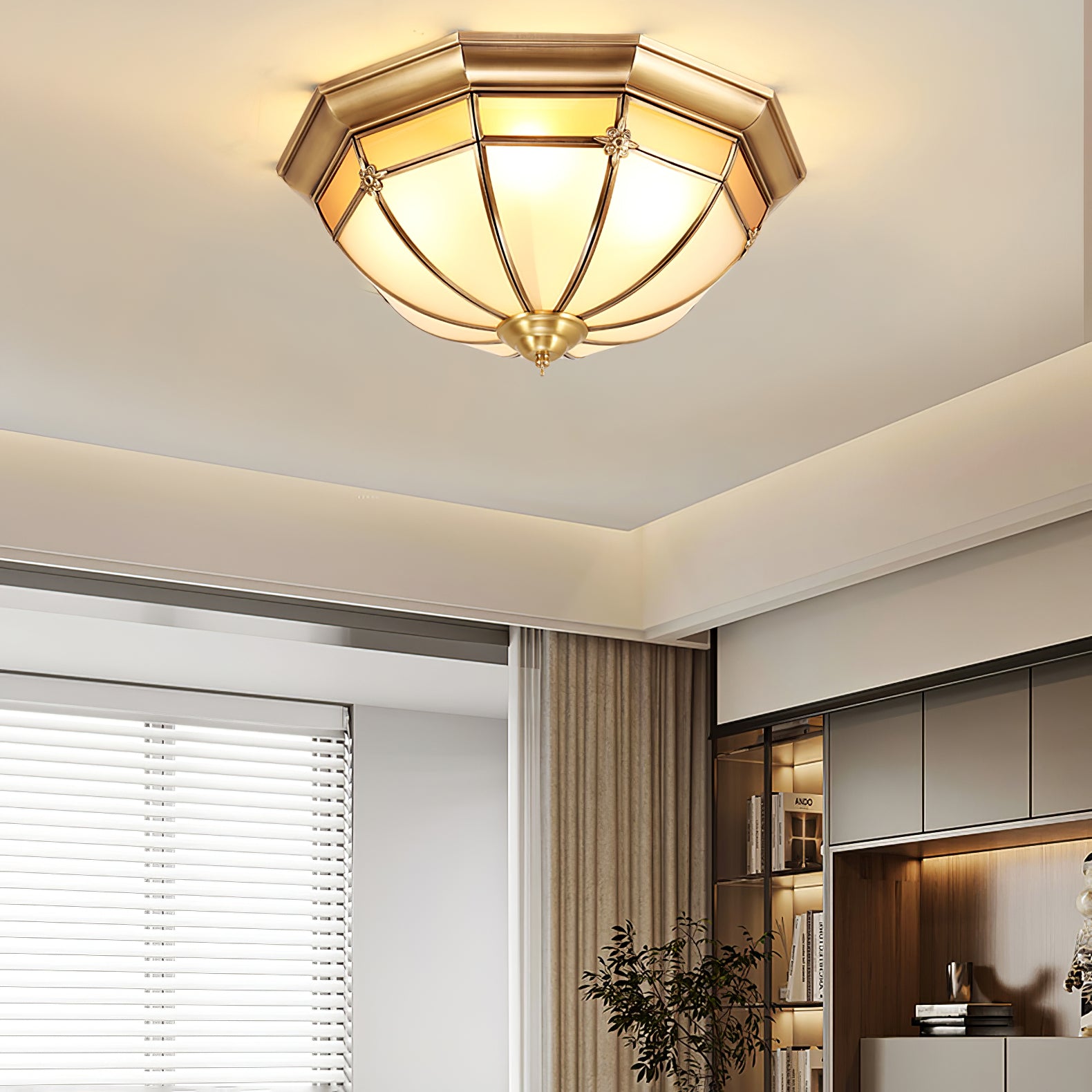 Vovynan Elegance Dome Brass Glass Flush Ceiling Lamp-Neutral Decor