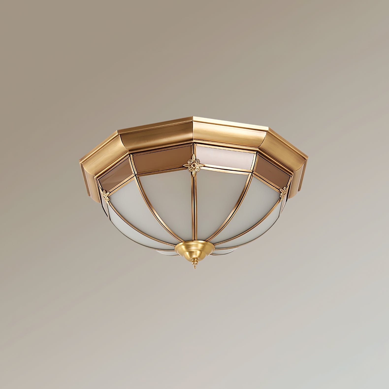 Vovynan Elegance Dome Brass Glass Flush Ceiling Lamp-Neutral Decor