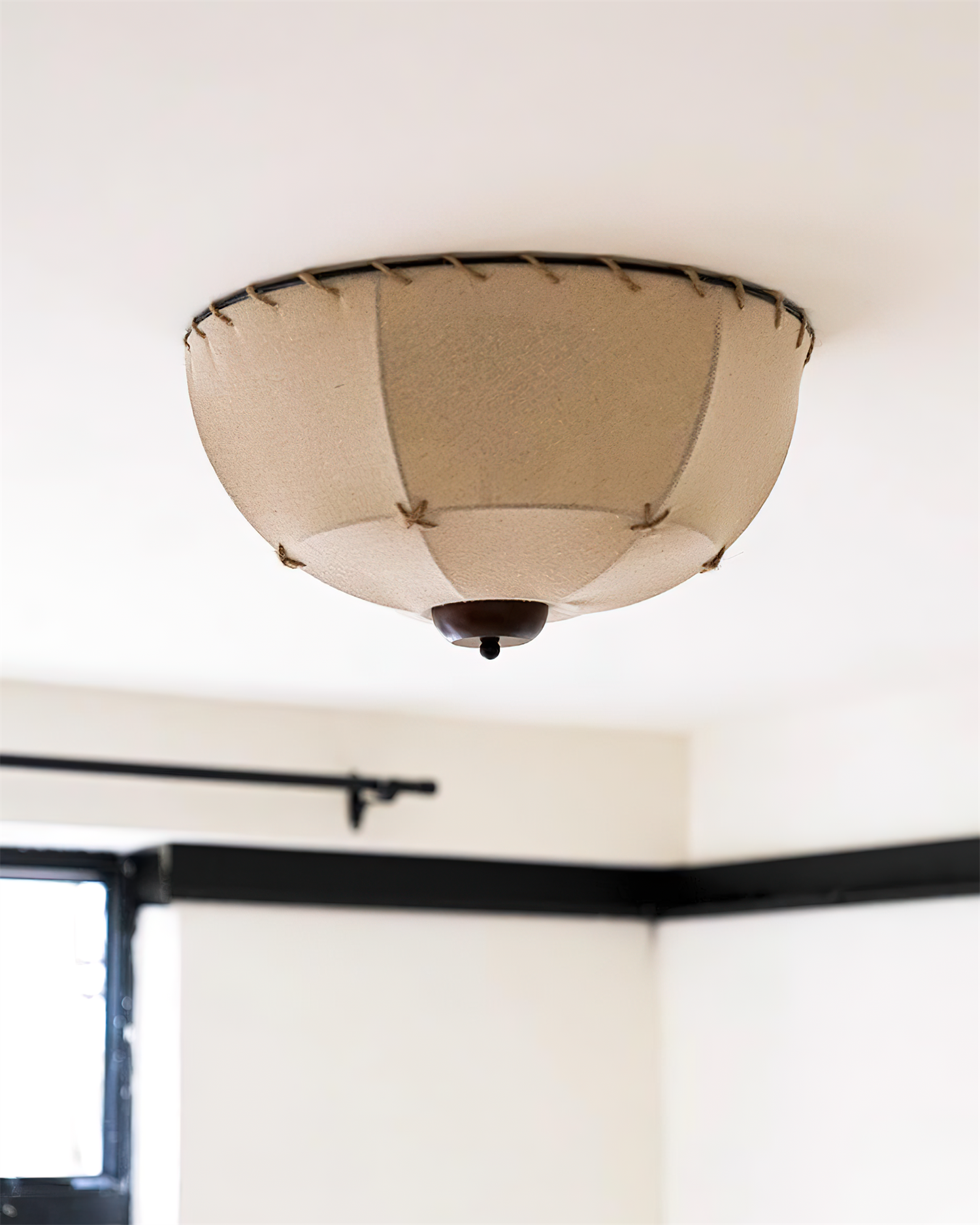 Dome Ceiling Light Handcrafted Wood Fabric Rustic-Neutral Decor