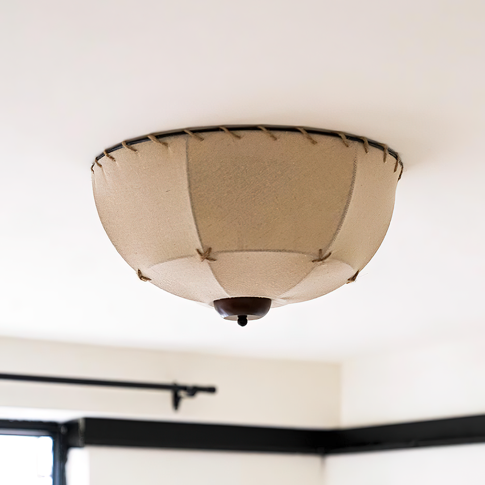 Dome Ceiling Light Handcrafted Wood Fabric Rustic-Neutral Decor