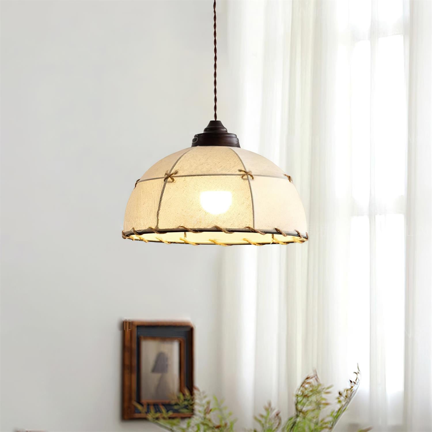 Pendant Light Fabric Dome Shade Vintage Minimalist Soft Glow