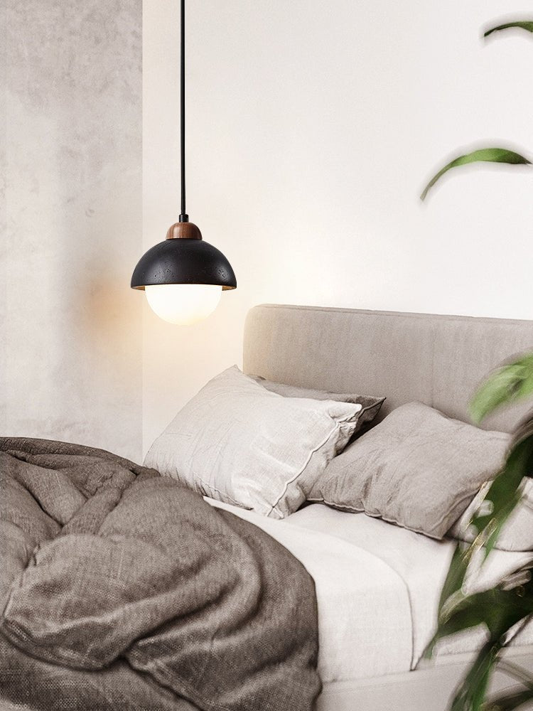 Sena Simple Domewood Black Travertine Pendant Lamp-Neutral Decor
