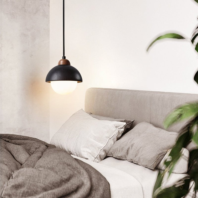 Sena Simple Domewood Black Travertine Pendant Lamp-Neutral Decor