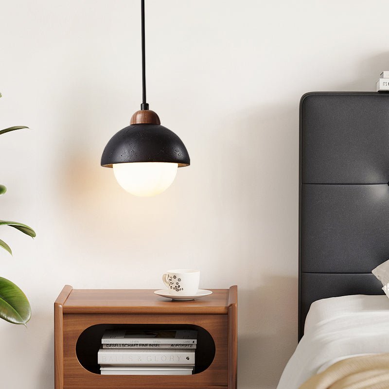 Sena Simple Domewood Black Travertine Pendant Lamp-Neutral Decor