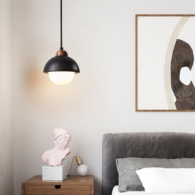 Sena Simple Domewood Black Travertine Pendant Lamp-Neutral Decor