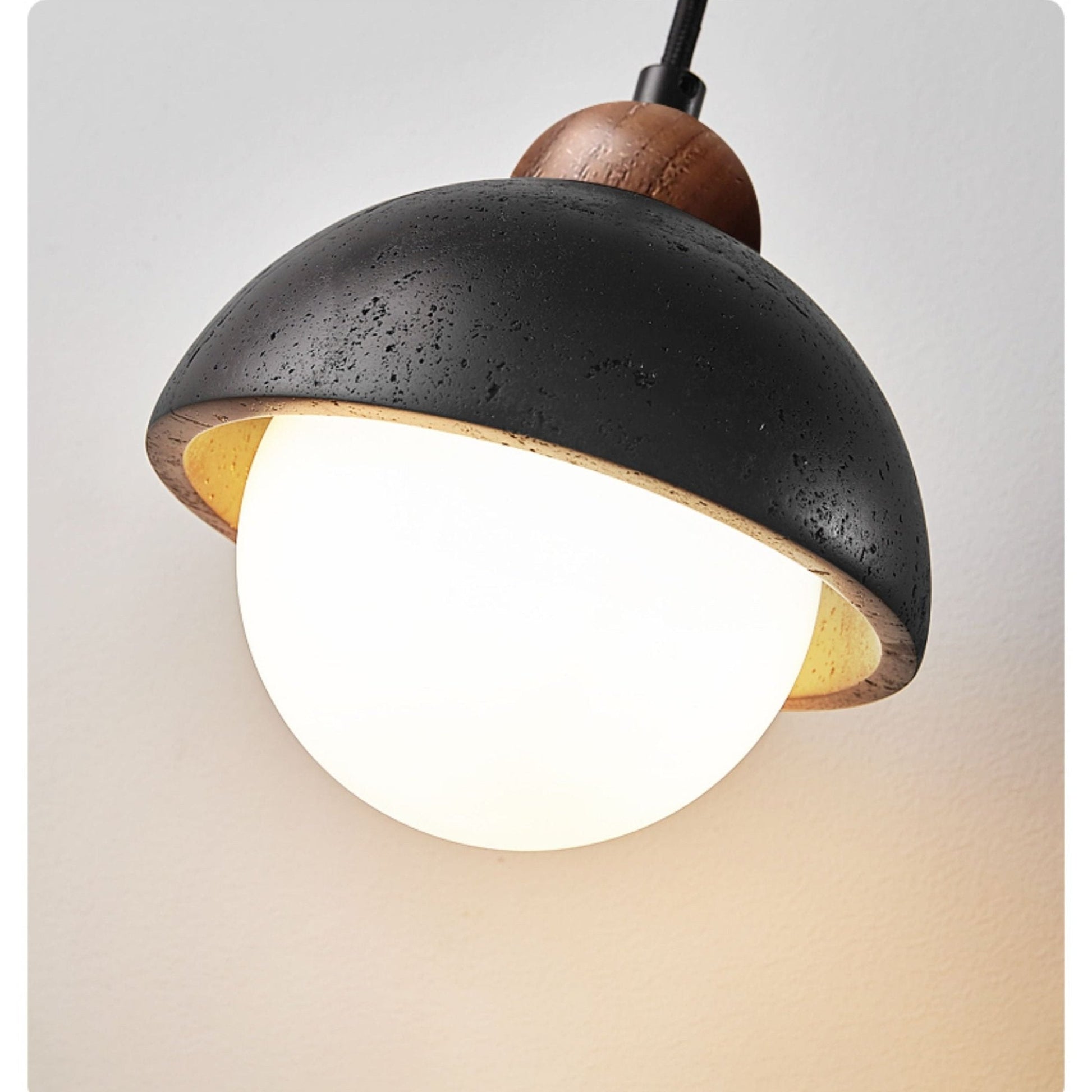 Sena Simple Domewood Black Travertine Pendant Lamp-Neutral Decor