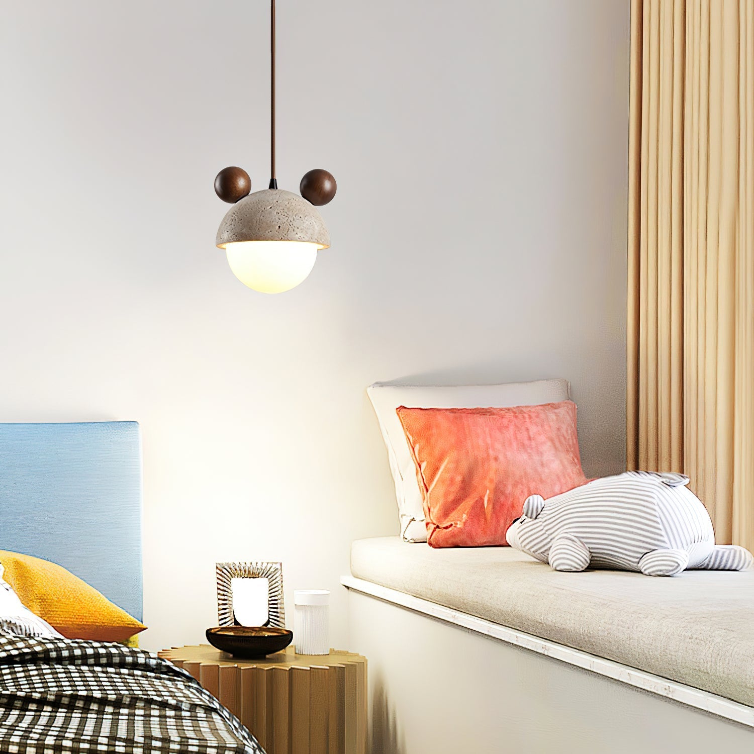 Lyraeus Character-Shaped Travertine Pendant Light-Neutral Decor