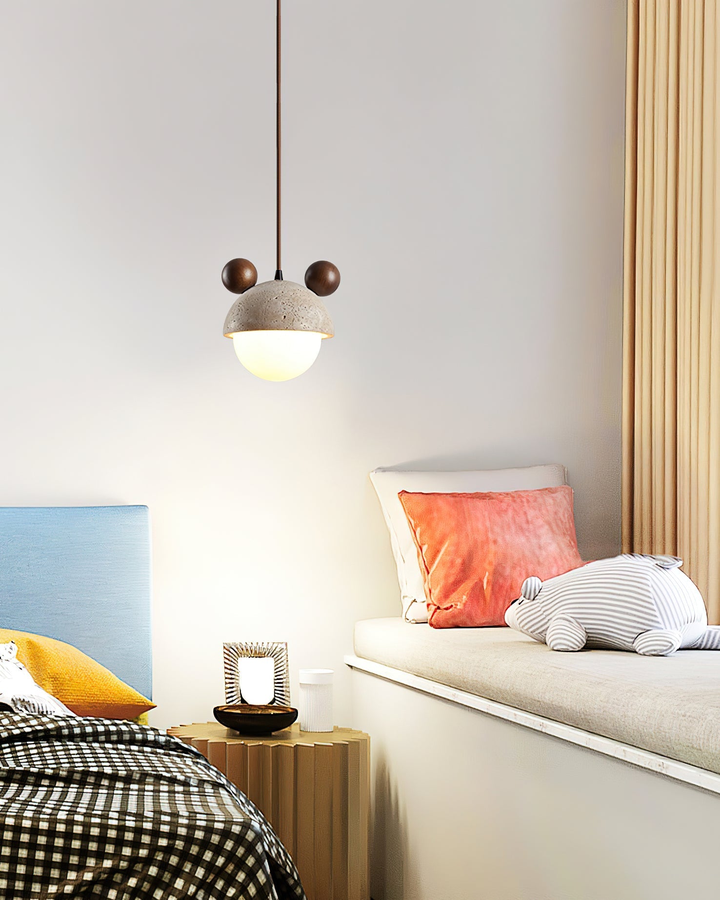 Lyraeus Character-Shaped Travertine Pendant Light-Neutral Decor