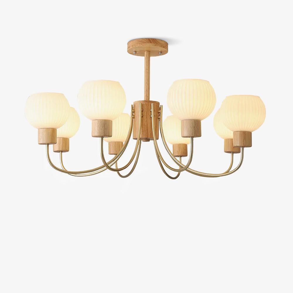 Lustra Chandelier Wooden 6 Lights Elegant Glass-Neutral Decor