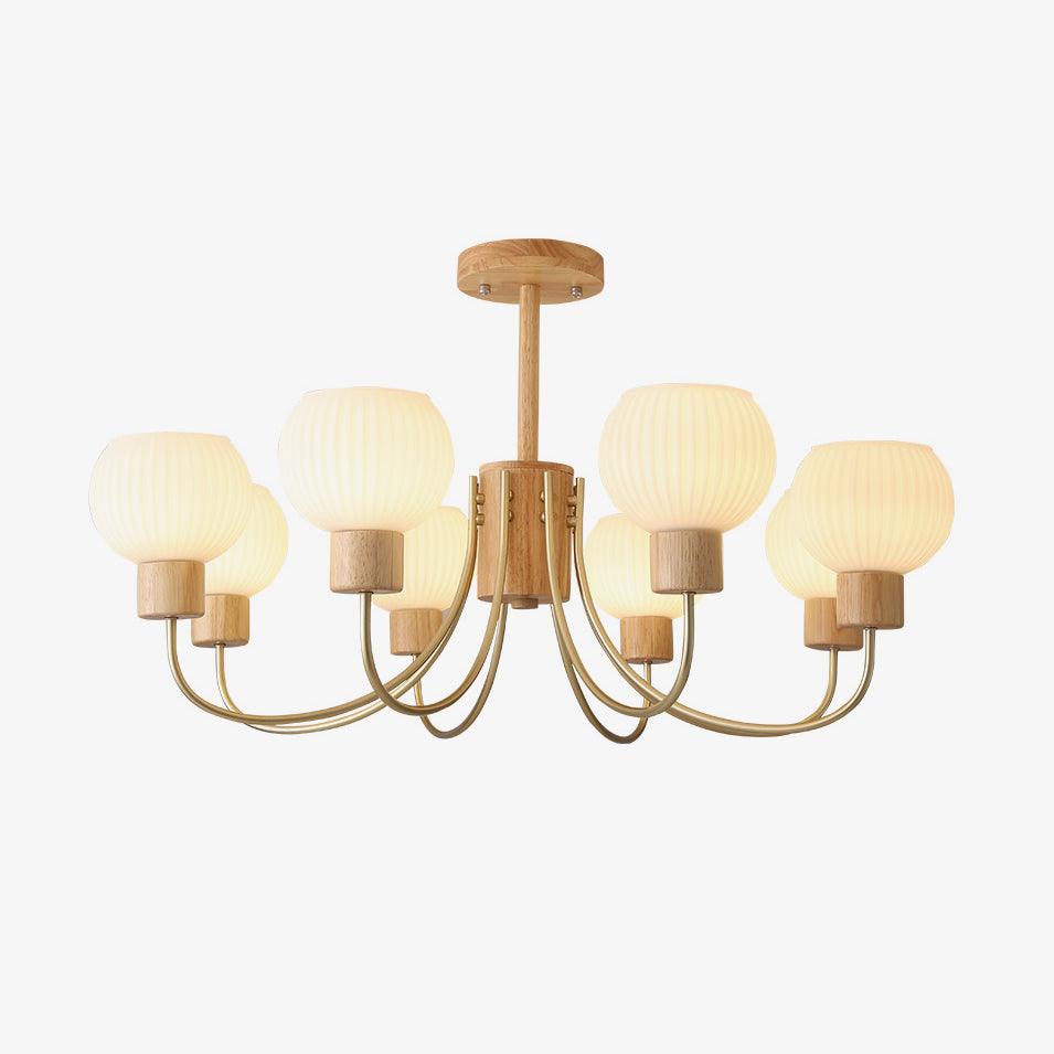 Lustra Chandelier Wooden 6 Lights Elegant Glass-Neutral Decor