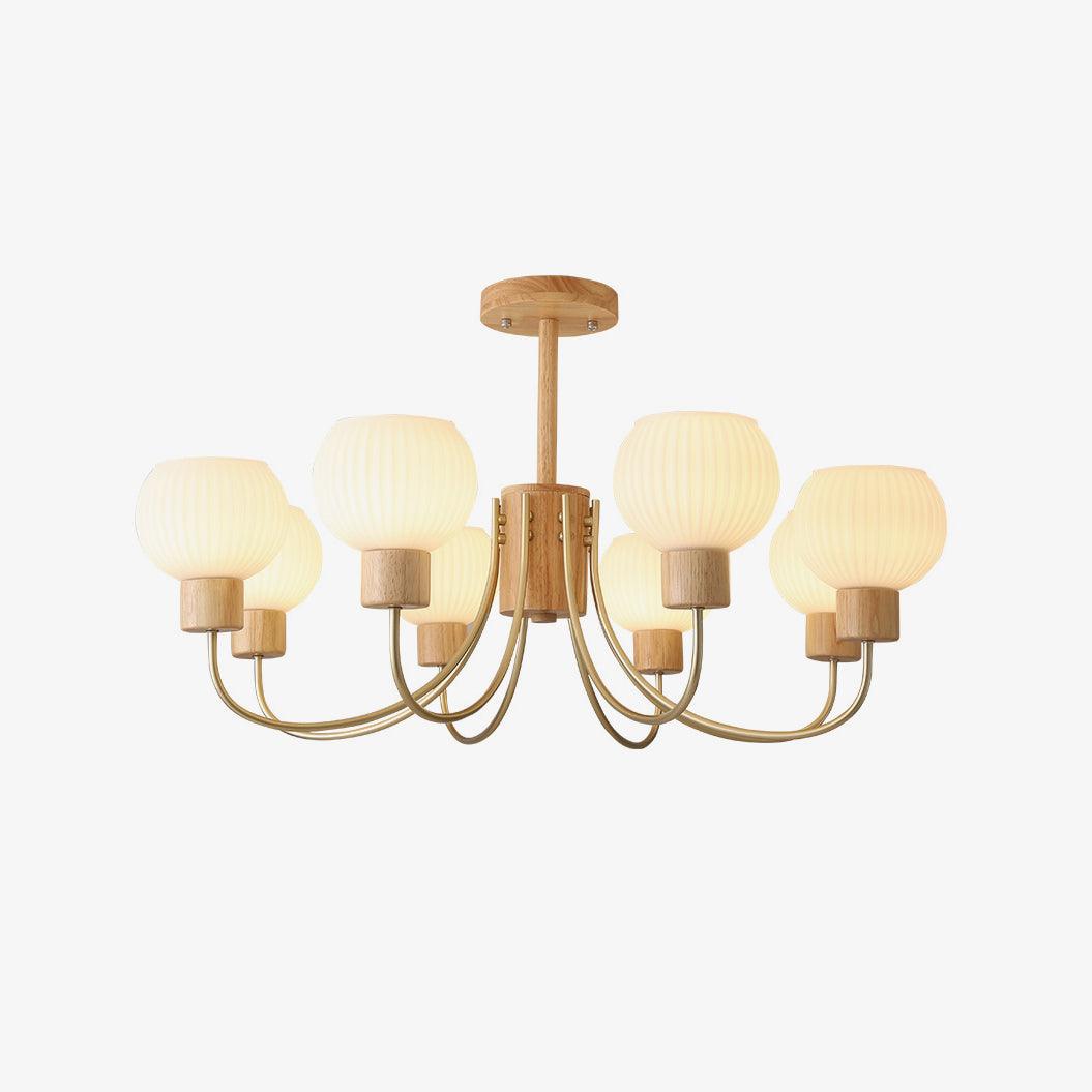 Lustra Chandelier Wooden 6 Lights Elegant Glass-Neutral Decor